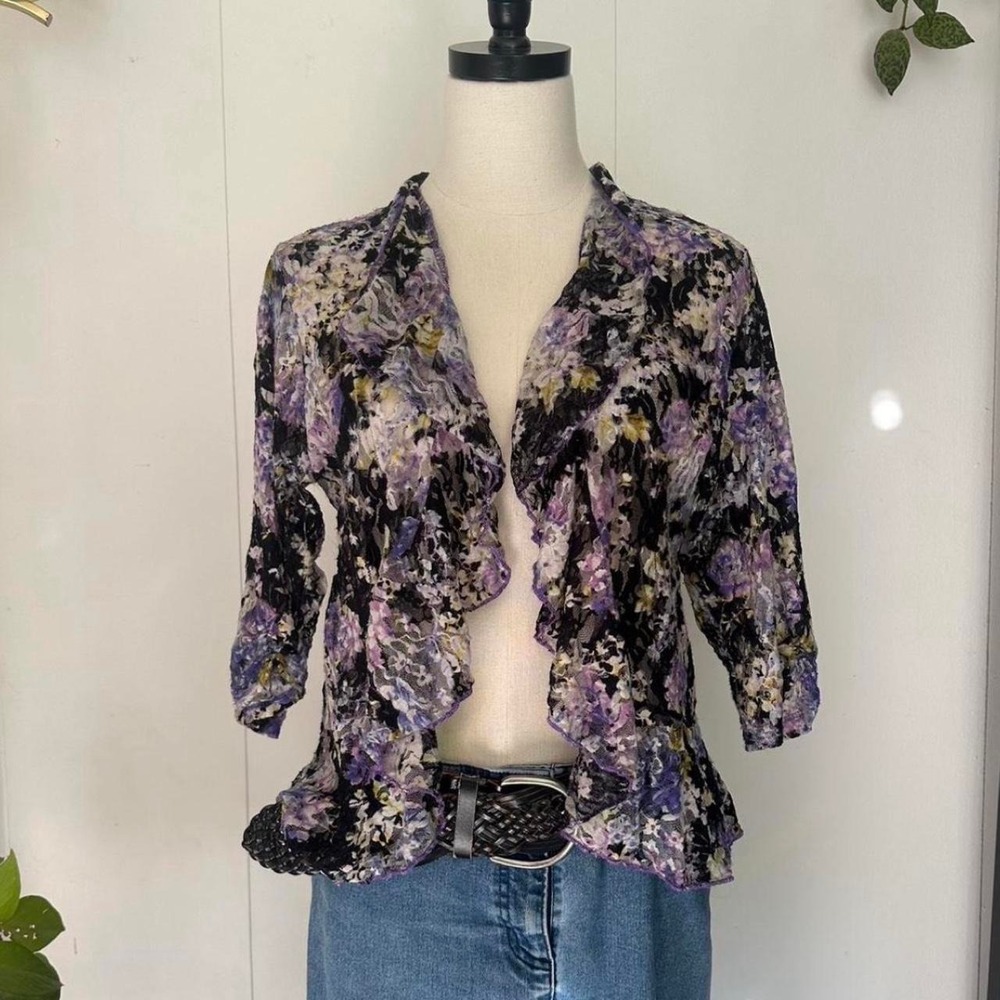 BFA Classics Vintage 90s Floral Lace Ruffle Shrug Purple Whimsygoth Lettuce Hem